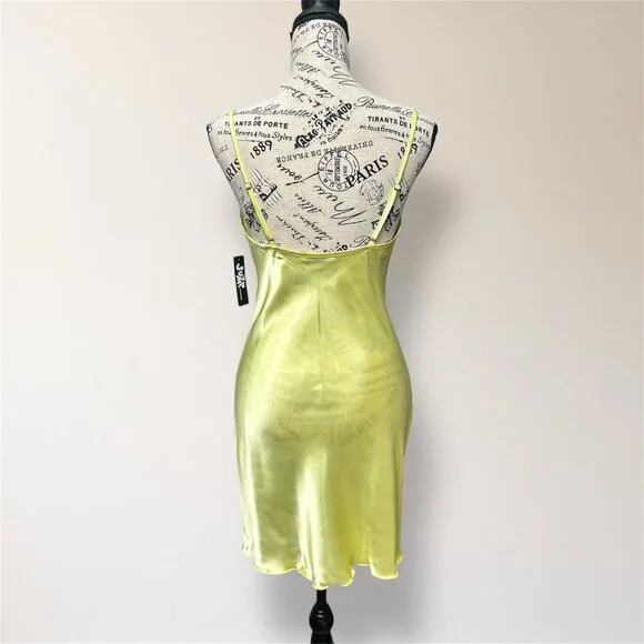 New Jump Apparel M Yellow Satin Cowl Neck Bodycon Mini Dress Prom Party  Cocktail